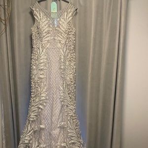 Elizabeth K Bridal - GL1534 Cap Sleeve Foliage Ornate Lattice Mermaid Gown
